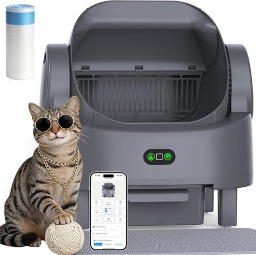 Automatic Litter Box, Open Top Large Self Cleaning Cat Litter Box for Multiple Cats, with APP Control/Multiple Safety Sensors/Trash Bag/Litter Mat, Cat Box Automatic Cleaning
