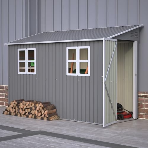 Cobertizo de metal de 6 x 8 pies con espacio de almacenamiento de 4,5 m² – Cobertizo con puertas dobles, suelo y puerta lateral, resistente a la intemperie como garaje para bicicletas de 4 a 6