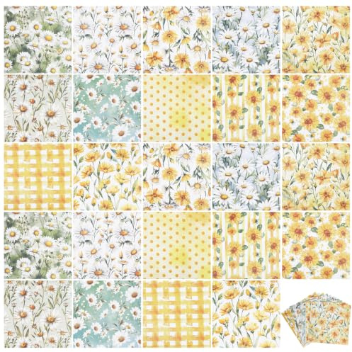 BAODBF Scrapbook papper 24 ark motivpapper vintage blommor pysselpapper båda sidor designpapper mönsterpapper för origami kort hantverk fotoalbum gör-det-själv 30 x 30 cm (gul)