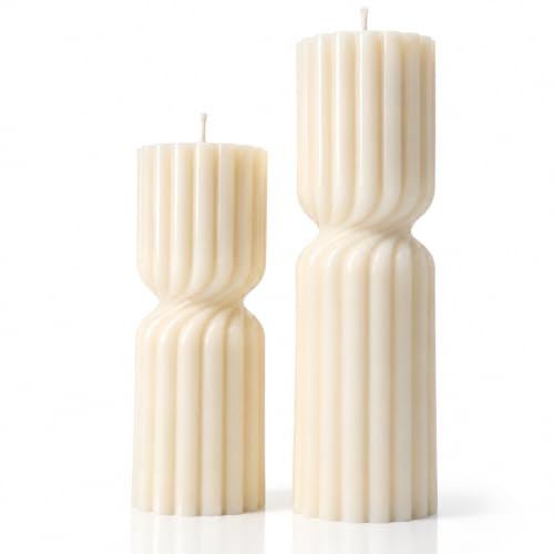 Velas Decorativas Cilíndricas Acanaladas | Set de 2 (Blancas)