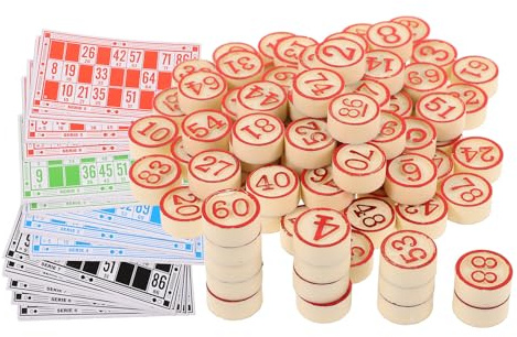 INOOMP Jeu Loto Adulte Rouge en Bois et Papier, Set de Bingo Pratique pour soirées Entre Amis avec Accessoires de Jeu