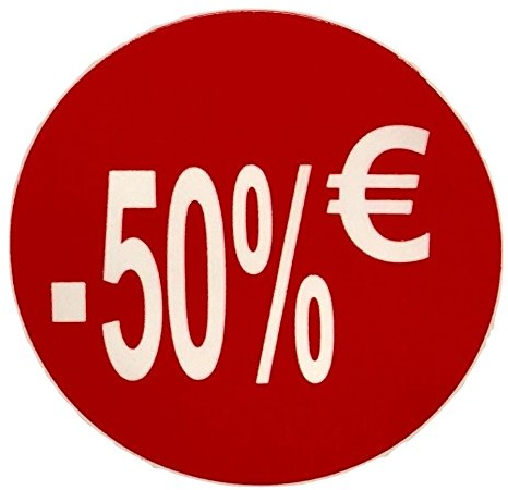 DiiliHiiri Cartellini dei Prezzi in Euro - Etichette Rotonde -50% in Rotoli da 1000 Adesivi per Offerte e Promozioni Commerciali | Adesivo Diametro 35 mm