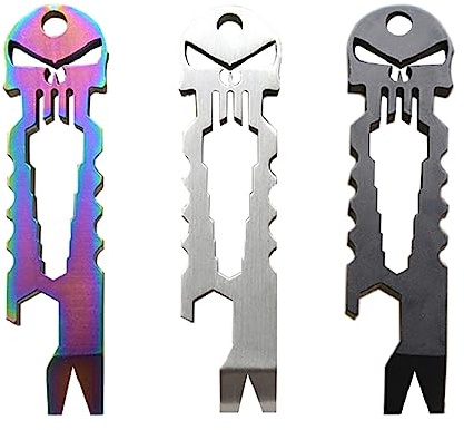 Harlorki 3 PCS Multi-function Skull EDC Tool Pocket Stainless Steel Key Ring Bottle Opener