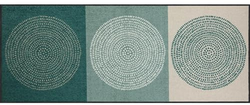 Salonloewe Nestor sage-beige Fußmatte waschbar 075 x 190 cm Fußabtreter Flur-Läufer Wohn-Teppich Kreise grün Schmutzfangmatte