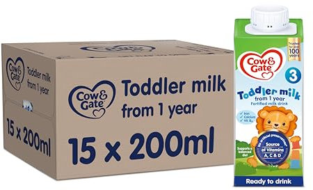 Cow & Gate 3 Toddler Baby Milk Ready to Use Liquid Formula, 1-3 Years, 200 ml (Pack of 15)
