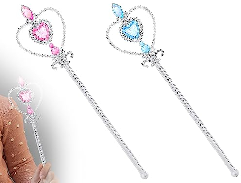 KAPSING Baguette Magique Enfant, 2 Pièces Princesse Pailletée, Fée Rose et Étoile Bleue, pour Anniversaire Mariage Cosplay Jeu de Rôle