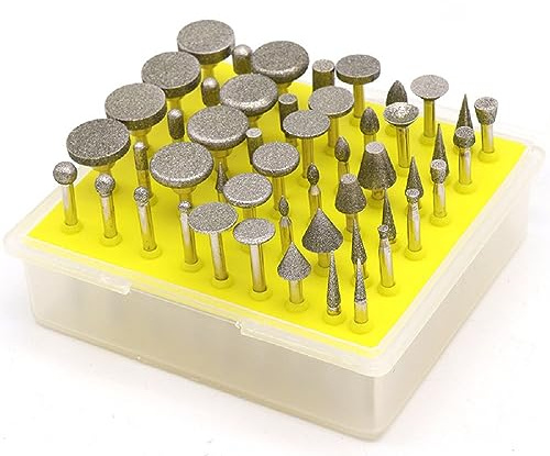 Juego de 50 brocas de molienda de diamante de grano 120, accesorio de herramienta giratoria de 1/8 pulgadas con caja universal para joyas, piedra, metal, cerámica, grabado, tallado