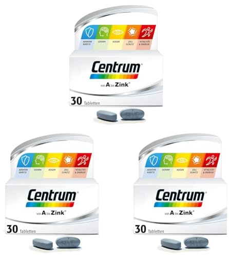 Centrum Von A bis Zink, 30 St. - Hochwertiges Nahrungsergänzungsmittel zur täglichen Komplettversorgung mit Mikronährstoffen - Verpackung kann variieren (Packung mit 3)