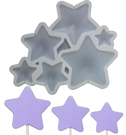 mostsom 2pcs/lot Thickened Resin Epoxy Silicone Mold Star Lollipop Shaker Mould Fondant Cake Decorating Tools Kitchen Bakeware Tools (H_ Star)