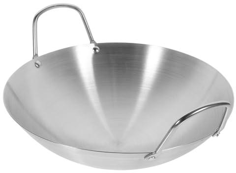 KICHOUSE Pentola Wok in Acciaio Resistente Fondo Tondo Doppio Manico Padella Antiaderente Per Cucina Domestica Conduzione Rapida e Uniforme Compatibile Con Piano Cottura Gas Facile Da Pulir