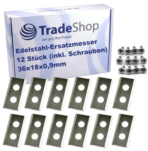 12x Trade-Shop Ersatz-Messer Klingen Silber 36x18x0,9mm inkl. Schrauben kompatibel mit Worx, LandXcape, Zoef Robot, Grizzly, Mowox, Kress Mähroboter