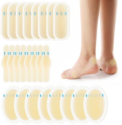 Gel Blister Bandages Blister Cushions - 24Pcs Water Resistant Hydrocolloid Bandages for Heel, Toe & Foot - Blister Pads for Prevention & Recovery - Variety Pack