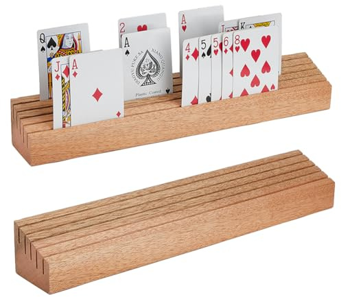 SUPERFINDINGS 2 Pack Playing Card Holder Soild Wood Playing Card Racks Wooden Cards Tray Racks for Organizing on Game Bridge Canasta Strategy 35cm