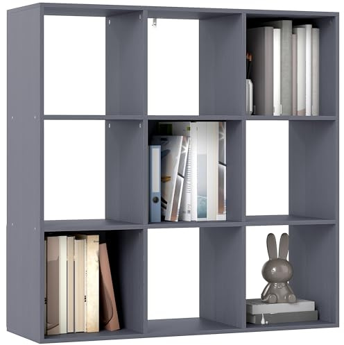 HOMCOM 3 Tier Bookshelf Modern Cube Bookcase 9 Compartments Grey