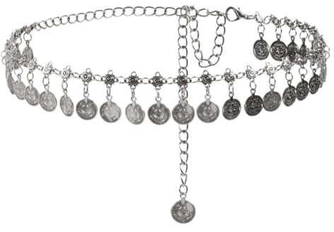Wambere 1 styck metall midja kedja damer midjebälte etnisk stil kedjebälte ett lager höftkedja magkedja justerbart bälte body kedja midjekedja, för olika kläder byxor jeans, silver