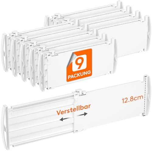 Lifewit 9 stycken justerbara lådavskiljare för innerlängd 29,5–47 cm och höjd >10,5 cm, lådorganisatör för garderob, skötbord, skrivbord och kök, vit