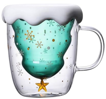 XIAOMAOMAO Noël Tasse Double Paroi Verres,Tasses Mignonn,Noël Tasse Personnalisée Esthétique Amis Tasse,Doux Tasses thé Verres Verre à café, Joyeux Cadeaux de Pour Filles Hommes