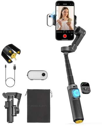 AOCHUAN Gimbal Stabilizer for iPhone w/AI Tracking Module &Fill Light, 3-Axis Anti-Shake Phone Stabilizer w/Magnetic Remote, Gesture Control, One-Tap Tripod Release, Built-in Extension Rod,Smart X3AI