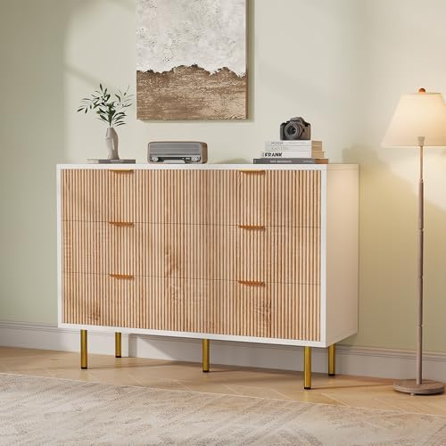 FEEOHOME - Cómoda con 6 cajones, Mueble de Almacenamiento de Madera, Mueble de Profundidad 30 cm, Armario 6 cajones con Dispositivo antivuelco y Patas de Soporte robustas, cómoda de Adulto