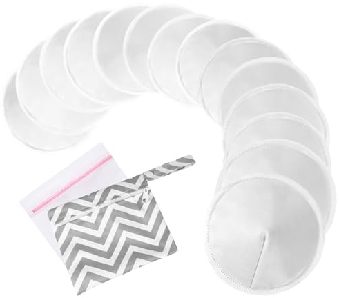 Oiomniv Reusable Breast Pads, 14 Pack, 4.7 Inch Washable Nursing Pads | Organic Bamboo Viscose, Soft and Absorbent for Breastfeeding Leaks, with Laundry Wash Bag and Travel Storage Bag