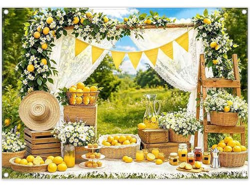 Luminora 2,1x1,5 m Toile de Fond de Fête d'été au Citron avec Tissu