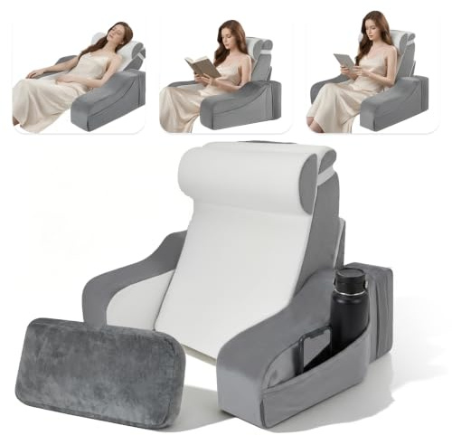 Coussin de lecture pour lit et canapé, réglable à 30 °/45 °/90 ° avec traversin et accoudoirs amovibles, coussin de lit, dossier pour canapé pour s'asseoir dans le lit, canapé, lire, regarder la
