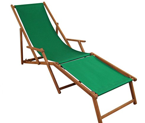 Liegestuhl Sonnenliege grün Fußablage Gartenliege Holz Deckchair Strandstuhl Gartenmöbel 10-304 F