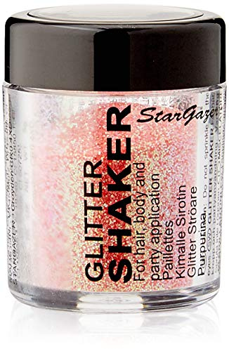 Stargazer Pastel Glitter Shaker, Rose. Cosmetic glitter powder for use on the eyes, lips, face, body, hair and nails.