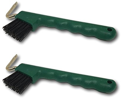 Rascador de pezuña para caballos, burro, cabra, pezuña con cepillo extra estable y mango ergonómico (2 verdes)