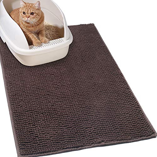VIVAGLORY Cat Litter Mat Softgrip Litter Trapping Mat, Muddy Litterbox Rug for Indoor & Floor, Machine Washable Easy Clean Soft Microfiber for Cat, 31× 20, Brown