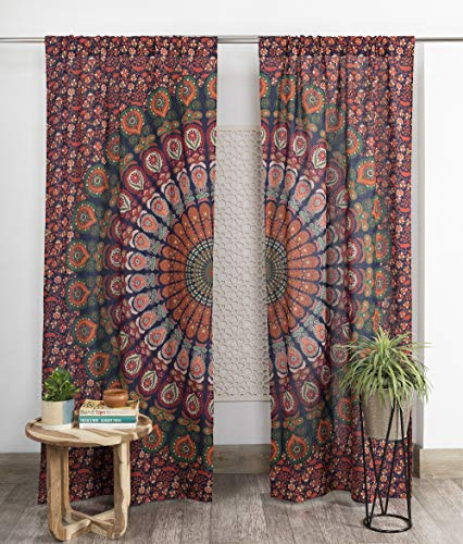 Popular Handicrafts Indian Hippie Bohemian Beautiful Peacock Mandala Curtain Panels Neavy Blue