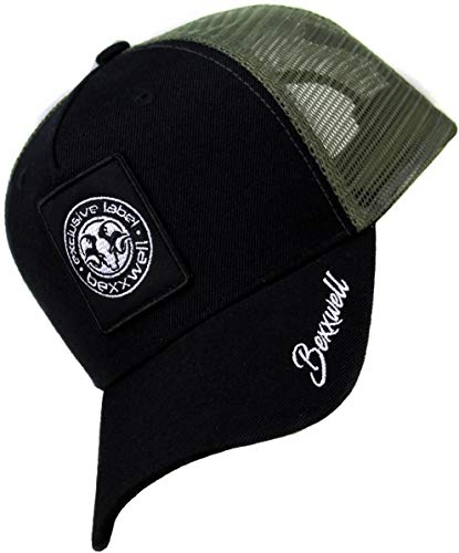 Bexxwell Trucker Cap schwarz/olivgrün mit Logo-Patch (optimale Passform, Kappe, Black, Truckercap, Logo, Cap, Unisex)