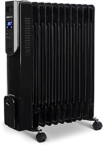 MONHOUSE 11 Fins Oil Filled Radiator - Portable Electric Heater with Adjustable Thermostat - 3 Heat Settings, Overheat Safety Cut Off, Remote Control and Tip over Switch - 1000/1500/2500W - Black