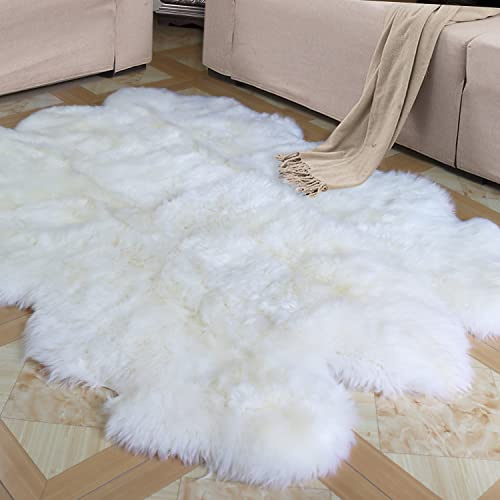 Champlus Genuine Australian Merino Sheepskin Rug, 5x7 ft Sheep Skin Rug, Lambskin Area Rug, 6-Pelt, White