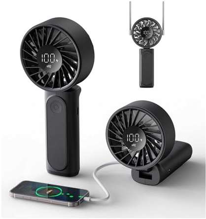 Peiyuu Handheld Fan, Portable Fan with 4000mAh Rechargeable Battery, LED Display Hand Fan with 6 Speeds, Mini Fan 180° Foldable for Home Office Travel Outdoor Bedroom
