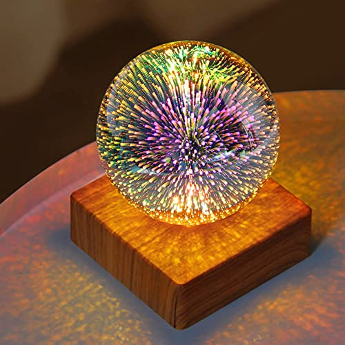 Lámpara de noche LED de fuegos artificiales, enchufe USB, bola de cristal 3D, decoración colorida para habitación, luces nocturnas, proyección LED USB, luz nocturna para sala de estar