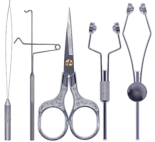 XFISHMAN Fliegenbinden-Set für Anfänger, mit Spuleneinfädler, Schere, Peitschen-Finisher, 5-in-1-Starter-Binde-Set