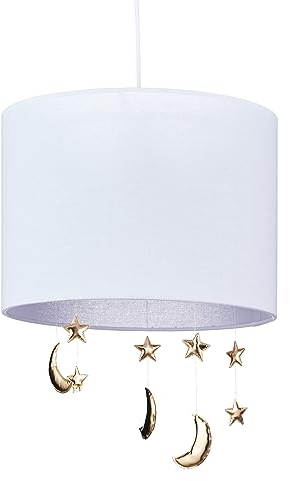 Relaxdays Children's Ceiling Light Moons & Stars Lámpara Techo Habitación Infantil, Lunas & Estrellas, Luz Caurto Niños, E27, 168 x 35 cm, Blanco y Dorado, Hierro