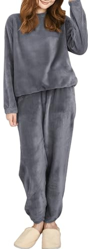 Hveuluop Gieen Pigiama da Donna in Pile Corallo - Maglia a Maniche Lunghe con Scollo Rotondo e Pantaloni, Completo da Casa in Velluto Corallo Elastico, Taglia Unica per Autunno e Inverno