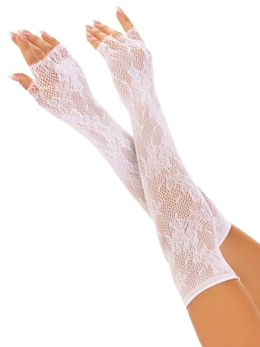 Leg Avenue Womens Seamless Opera Length Floral Net Fingerless Gloves., White, O/S