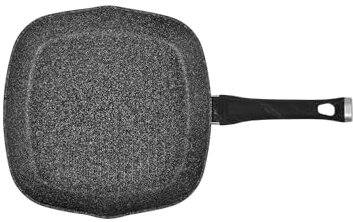 Avilia Grill Quadrata Antiaderente Ideale per Carne e Pesce - Padella Grill Antiaderente per Cottura senza Olio, in Alluminio e Manico in Bakelite, 28x28cm, Nero