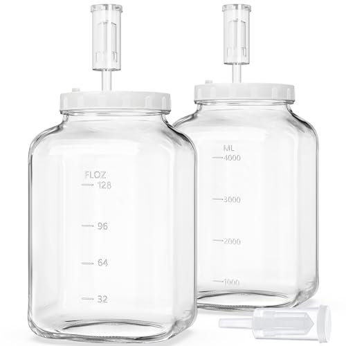 Folinstall Lot de 2 bocaux de fermentation carrés en verre à large goulot de 5 litres – Conteneurs Kimchi, pots à cornichons, kit de fabrication d'hydromel, valve de sas, couvercles hermétiques