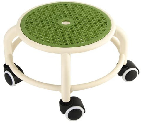 Qcwwy Taburete Giratorio, Elegante Taburete Redondo bajo con Ruedas para el Hogar, Diseño Transpirable, Alta Capacidad de Carga, Plástico (Green)