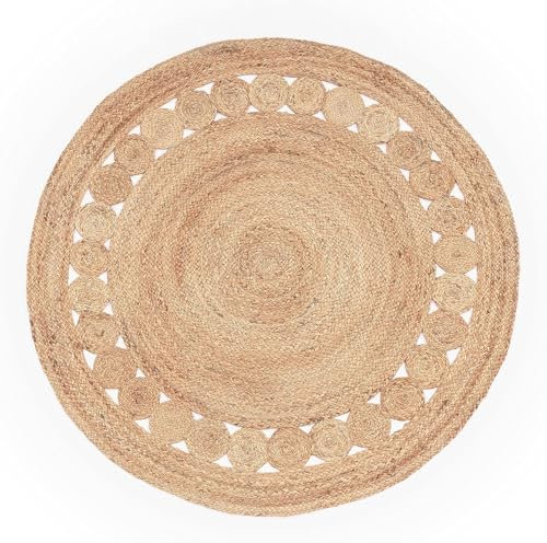 Craft Trade Natural Redondo Lavable Bohemia Yute Alfombra Reversible Trenzado Tejido a Mano Alfombra de Trapo para Cocina Sala de Estar y Dormitorio - 120 cm