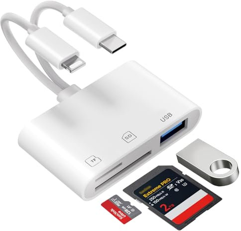 [Apple MFi Certified] SD Kartenleser für iPhone iPad, 3 in 2 Lightning USB C SD Kartenleser mit SD/MicroSD/USB3.0 Slots, USB C OTG Adapter Speicherkartenleser Kamera Kartenleser für iPhone16/Samsung