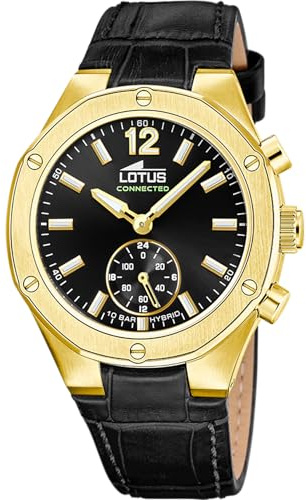 LOTUS Reloj Inteligente Mujer - Híbrido Connected de Cuero Negro Analógico - Cristal Mineral Resistente - Resistente al Agua 10 ATM - Control Música, Cuenta Pasos, Notifica y Rechaza Llamadas 18973/3