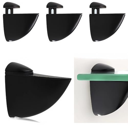 4 supporti per scaffali in vetro, supporto per ripiani in vetro regolabile, colore nero, morsetto in lega di zinco, per soggiorno, bagno e cucina, 3-20 mm di spessore
