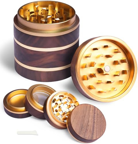 Wooden Herb Grinder for Dry Herb and Spices, 4 Layers Portable Herbal Grinders with Magnetic Lid and Pollen Catcher - 2.5 Inches