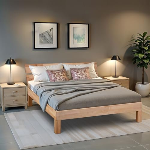 Coemo Massivholzbett 140 x 200 cm Leah aus geöltem Buchenholz - Klassisches Design, ergonomische Liegehöhe, mit Stauraum und Kopfteil, Stabilität bis 230 kg, Nachhaltiges Schlafzimmermöbel
