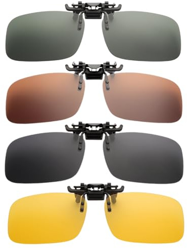 SAIIURV 4 Pièces Clip Lunettes de Soleil Polarisées, Surlunettes avec Verres HD, Clip Lunettes Conduite Homme Femme, Surlunettes de Soleil pour la Conduite et Les Activités de Plein Air (Multicolore)